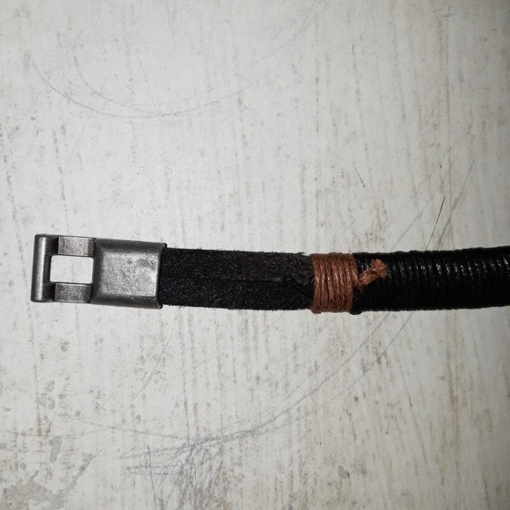 Men's Leather Black & Brown Wrapped Bracelet - Picture 6 of 8